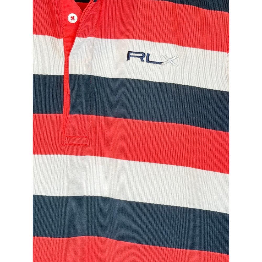 RLX Ralph Lauren Women's Striped Golf Polo Shirt Coral Navy White Medium - Picture 3 of 7